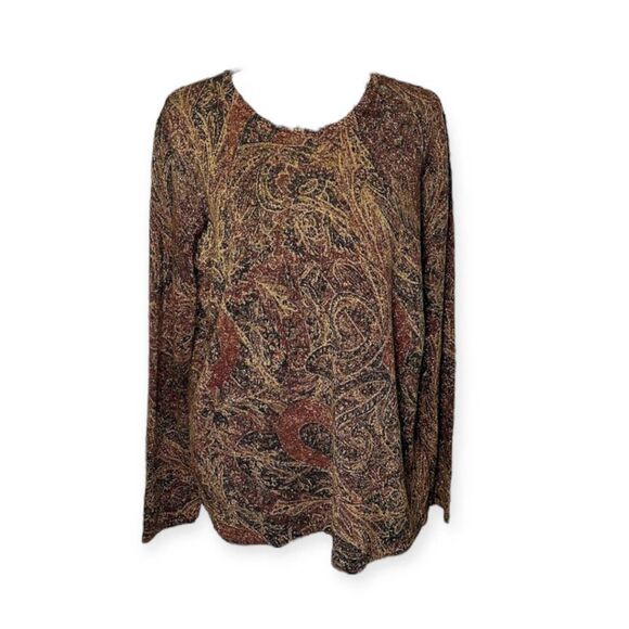 Ralph Lauren Women Brown Paisley Silk Cashmere Metallic Sweater Size 1X - Picture 1 of 9